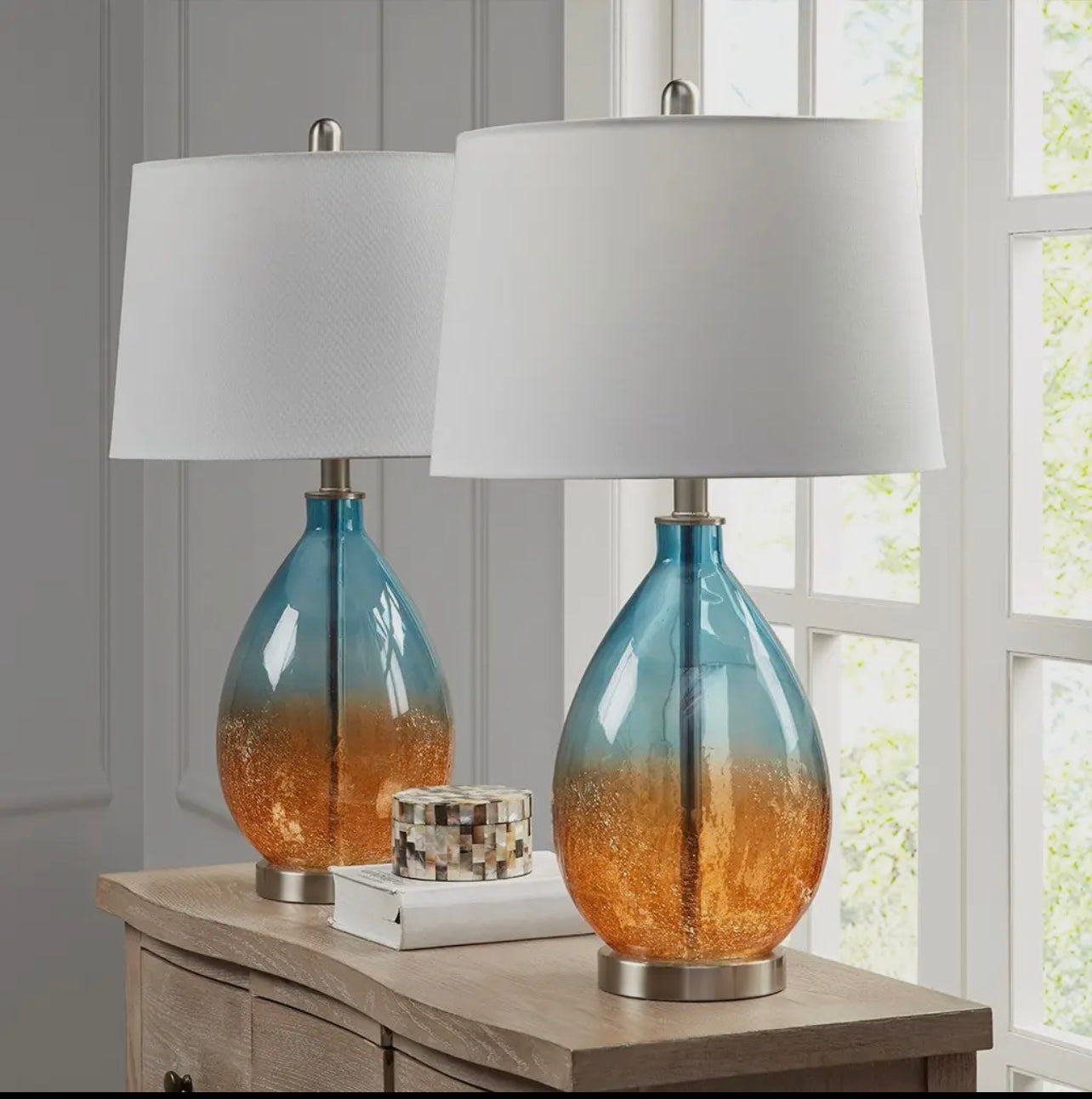 Ombre orange blue glass lamps