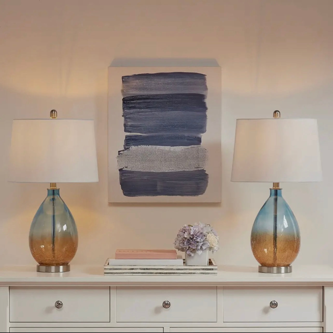 Ombre orange blue glass lamps