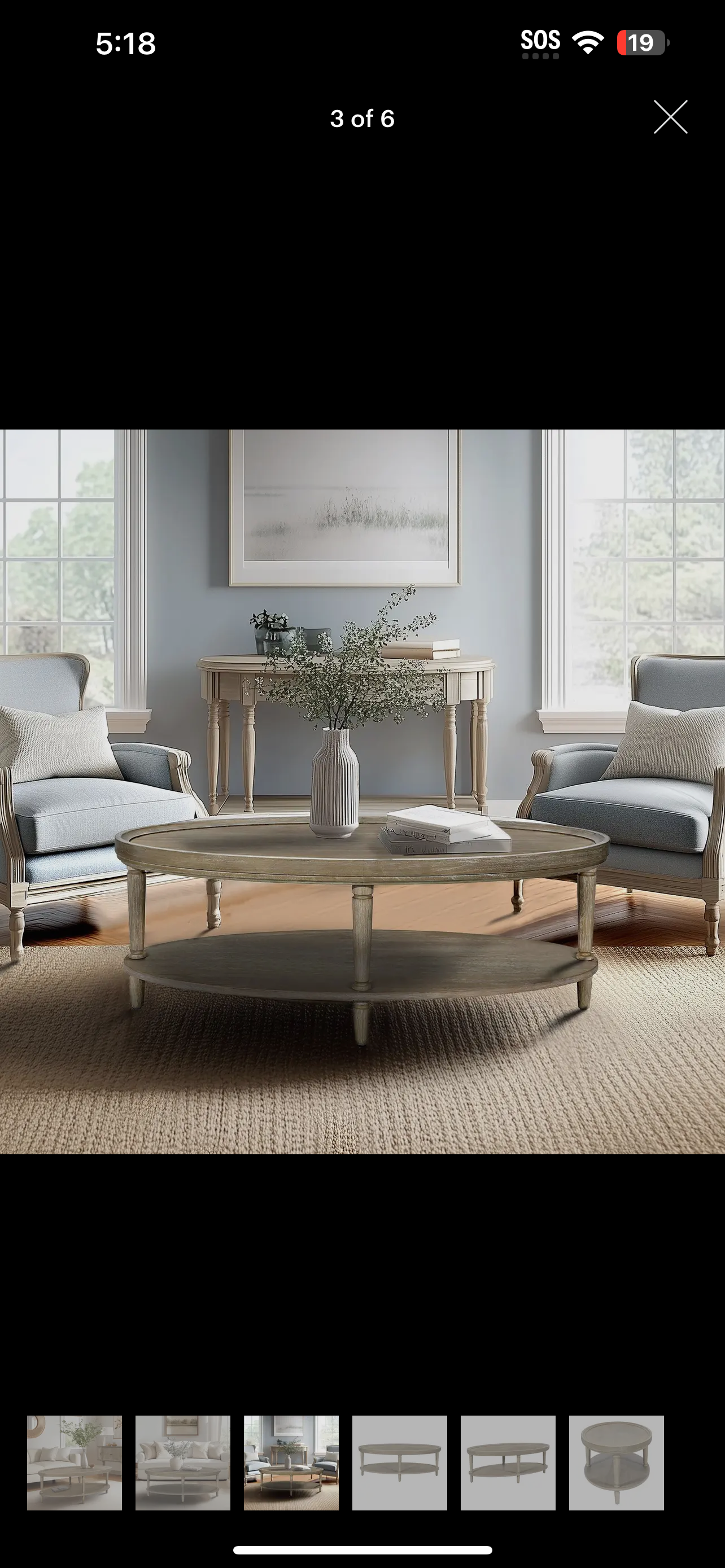 Oval coffee table with shelf, reclaimed greige