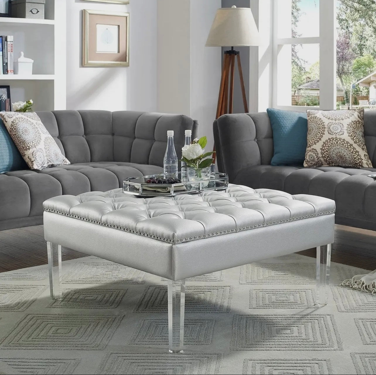 Leather cocktail Ottoman