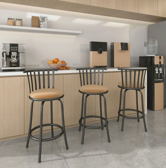 Leather Brown Bar Stools(3 set)