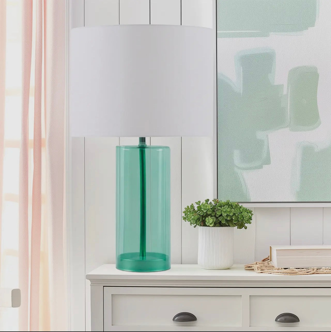 Drum shade glass lamp