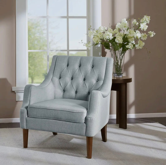 Diamond tufted vintage lounge chair, light blue