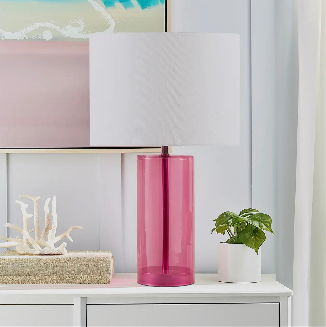 Drum shade glass lamp