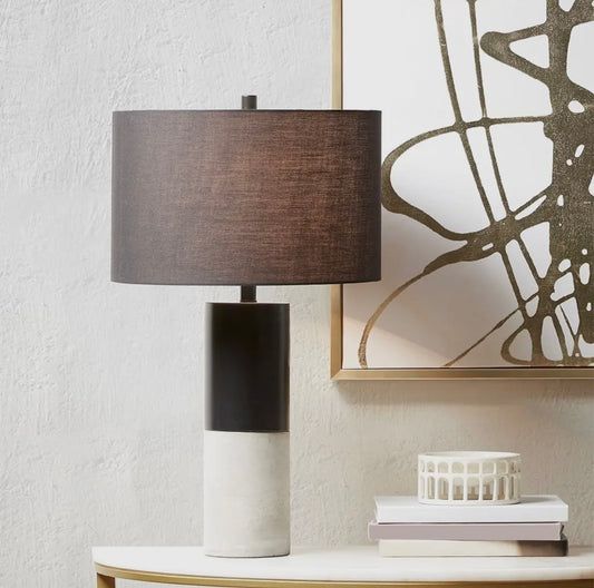 Table lamp with steel base, fabric shade